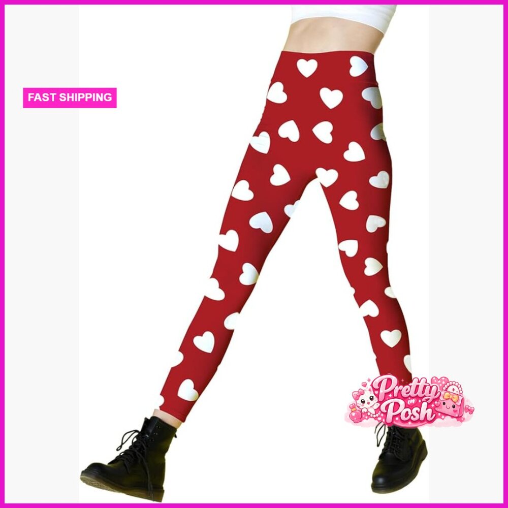 Polyester Spandex Heart Shamrock Print Leggings High Rise